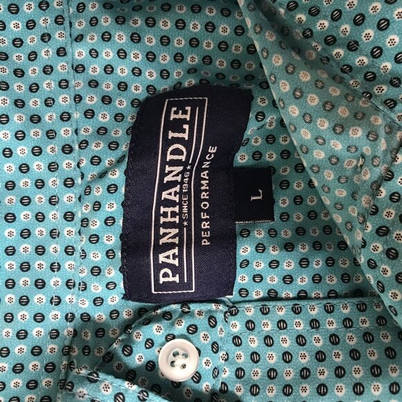 PANHANDLE - MEN'S LARGE - BLUE SHORT SLEEVE BUTTON 100% POLYESTER SHIRT - Picture 8 of 8